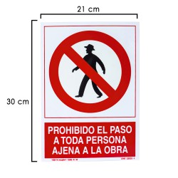 Cartel Prohibido Paso Persona Ajena Obra  30x21 cm.