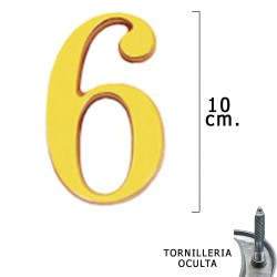 Numero Latón "6" 10 cm. con Tornilleria Oculta (Blister 1 Pieza)