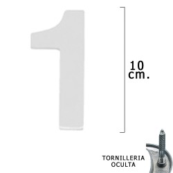 Numero Metal "1" Plateado Mate 10 cm. con Tornilleria Oculta (Blister 1 Pieza)